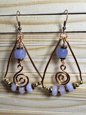 3/$25 Copper Teardrop Earrings with Aquamarine Beads